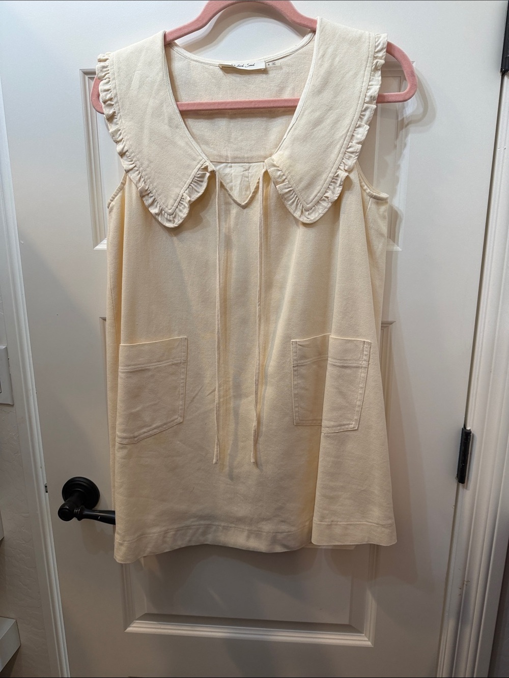 Cream Sleeveless Dress with Ruffled Peter Pan Collar Mustard seed brand